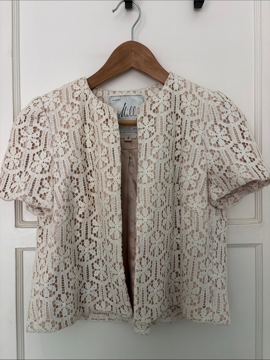 Milly Jackets & Blazers - Milly Ivory Floral Lace Open-Front Short Sleeve Jacket - Vintage circa 80s